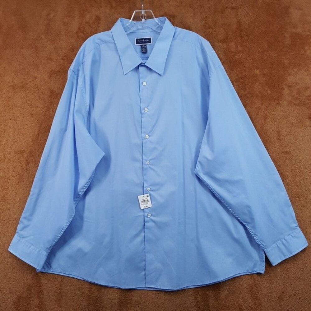 CLUB ROOM Dress Shirt Mens Size 19 19.5 Solid Blue Button Up Regular Fit